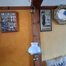 Vintage Brass Oil Lamp Style Electric Hanging Ceiling Light With Glass Shade