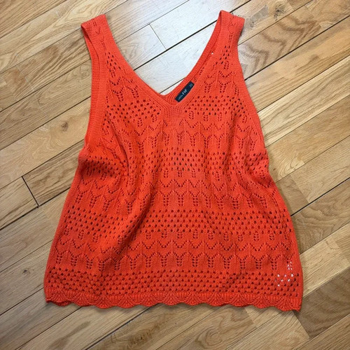 Orange crochet knit vest - orange,