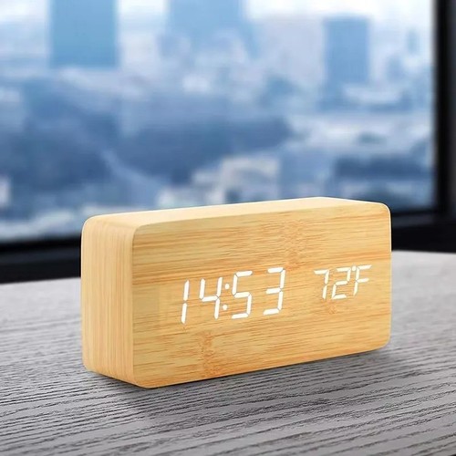 Wooden digital alarm clock - wooden, led