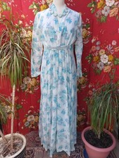 Vintage 70's White and Turquoise Evening Wedding Handfasting Prom Dress Size 10