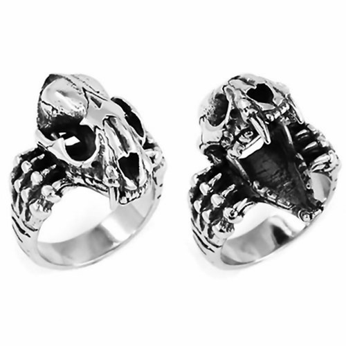 Cat skull ring stainless steel - skull,