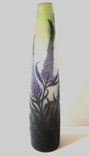 GALLE SIGNED TALL  CAMEO GLASS VASE WITH LOVELY BUDDLEIA DESIGN IN VGC