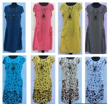 LADIES WOMEN ITALIAN LAGENLOOK LACE POLKA SUMMER  COTTON MIDI BOHO POCKET DRESS