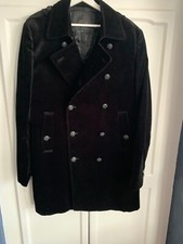 Pretty Green double breasted black velvet pea coat XL