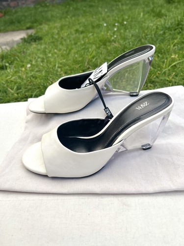 Zara leather white mini wedge - white,