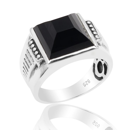 Men black onyx ring 925 - men's,
