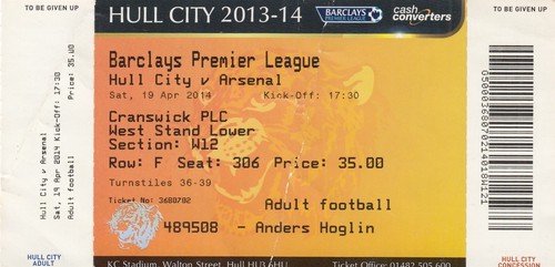 Ticket hull city v arsenal - hull,
