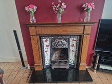 Vintage 1930's Victorian Complete Fireplace - Cast Iron Tiled Insert