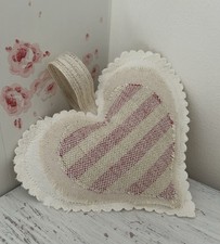 Susie Watson  Country Rustic Hanging Heart In Dusky Pink Ivory Stripe Fabric
