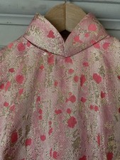 Vintage Satin Chinese Cheongsam Dress Pink Gold Embroidered - UK8
