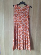 Ladies BHS Butterfly Pattern Orange Sleeveless Jersey Dress - Size 8