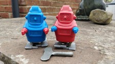 PAIR VINTAGE 1960s TOMY WIND UP MINIROBOT ROBOTS JAPAN