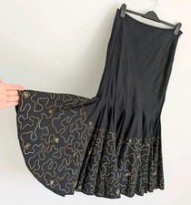 Per Una skirt 14 Reg black maxi long godet embroidered fishtail cotton flared