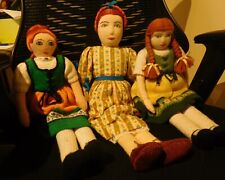 vintage handmade knitted and rag dolls; mother & daughters 16/18/20 inches tall.