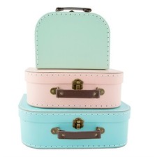 Sass & Belle Set of 3 Small Pastel Retro Suitcases Kids  Storage Boxes Cases 