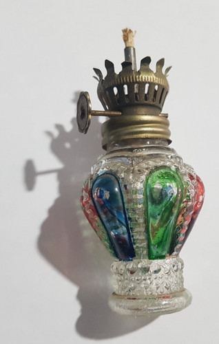 Miniature coloured glass oil - coloured,