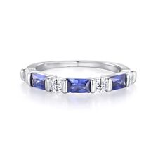 Ladies Fine 925 Sterling Silver 7 Stone Tanzanite & White Sapphire Eternity Ring