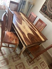 Handmade Solid Sheesham Wood Dining Table with 8 Chairs 