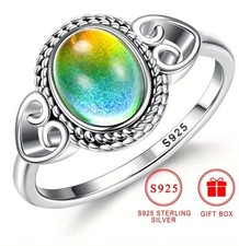 925 Sterling Silver Colour Changing Mood Ring for Women Vintage Heart Ring