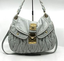 MIUMIU Matelasse 2way Bag Ligt Gray Leather Auth From Japan