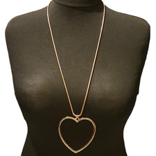 Long Chain Love Heart Pendant Necklace Rose Gold Tone Statement Chunky Big Large