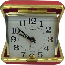ECON Foldable Red Travel Wind Up Alarm Clock with Gold Accents *Untested*