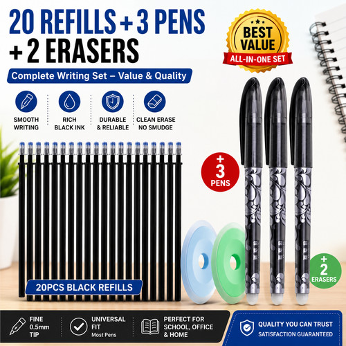 Black erasable pens rub out - 8x,