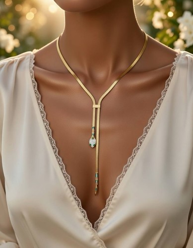 Gold tone snake chain lariat - tone,