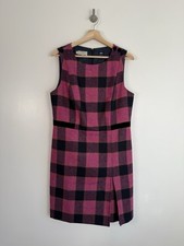Hobbs Dress Size UK 14 Pink Moon Tweed Wool Check Tartan Plaid Pinafore Shift