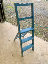 Vintage decorative blue wooden ladders wood 3 step ladder shop display prop
