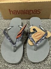 HAVAIANAS LADIES THONG SLIDERS GLITTER GREY UK 2-3  #HA11