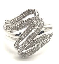 Sterling Silver .25 TCW Diamond Pave Twist Overlap Elegant Cocktail Ring Size 7