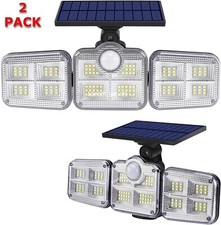 2Pack Solar Motion Sensor 3-Head 120 LED Security Light 270° IP65 3 Modes Garden