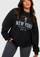 PLT Women Black New York downtown Cotton PRINTED Pullover Sweatshirt Size XS-XL