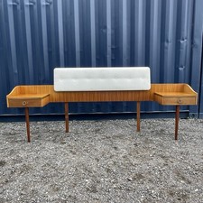 1960s Mid Century Teak Veneer Double Headboard With Bedside Tables & Drawers