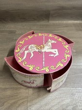 Laura Ashley Girls Round Pink Horse Carousel Jewellery Trinket Box With Drawers