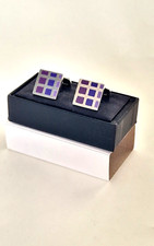 Burberry Check Cufflinks with lilac, Purple and Blue Enamel