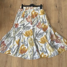 Vintage Jacques Vert Skirt Fit 12 White Yellow Grey Floral Flare Midi Long Smart