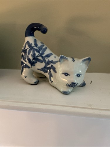 Ceramic cat figure blue - cat,