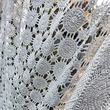 Hand Crocheted Cotton Ivory Bed Cover Cloth Throw 96" x 74"