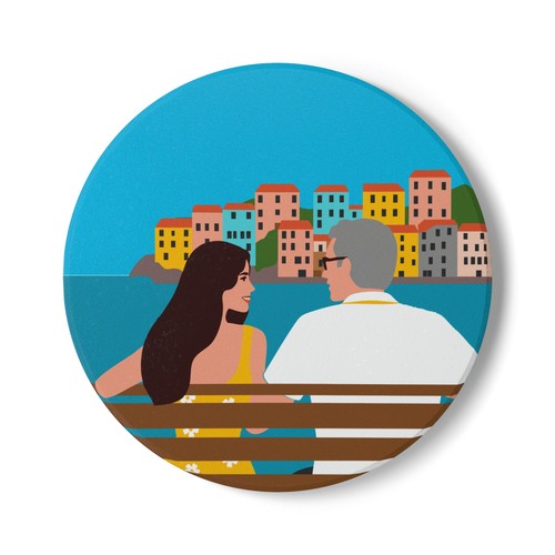 Couple seaside bench - on,