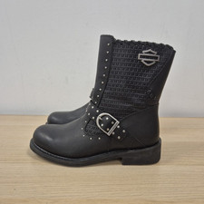 Harley Davidson Abbie Biker Chunky Black Leather Hi Ankle Boots Size Uk 7 Us 9