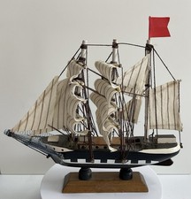 Vintage Hand Made Wooden Model Of A Spanish Sailing Ship On Stand 16cm VGC