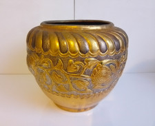 Round Brass Effect Indoor Jardiniere Planters roses design - good condition