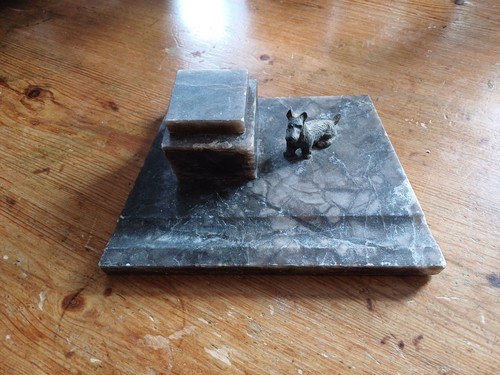 Marble ink well beige metal - well,
