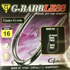 Gamakatsu G-Point Gamma Green Barbless Hooks 15 per pack