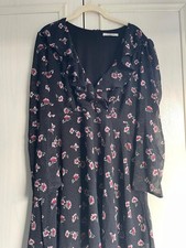 Ladies Glamorous Black Floral Dotty Pattern Long Sleeve Tunic Dress size 14