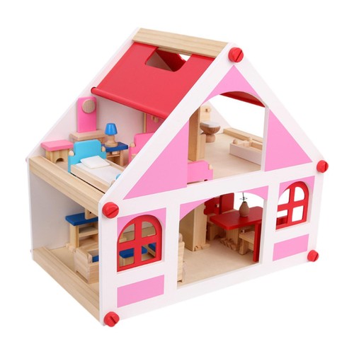 Wooden dollhouse pretend play - wooden,