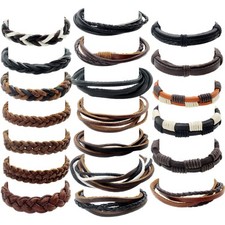 REAL BROWN BLACK LEATHER BRAID SURFER BRACELET WRISTBAND - Choose Your Style