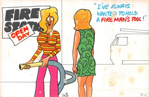 Mixed comic postcard fire - postcard,